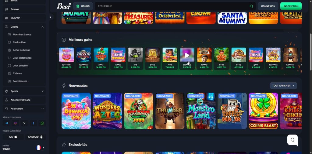 Beef Casino terms where the ceiling reads ten times the bonus